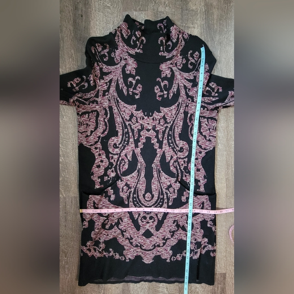 Free People Modern Love Mini Dress Womens M Black & Multi Mock Neck Sweater Dres - Picture 12 of 14